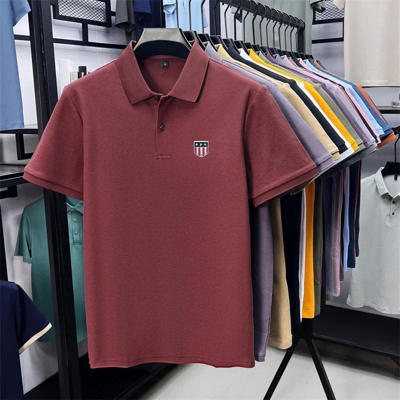 men's summer luxury brand cotton 100% polo shirt lapel printing short sleeves t-shirt business leisure ventilate men's clothing