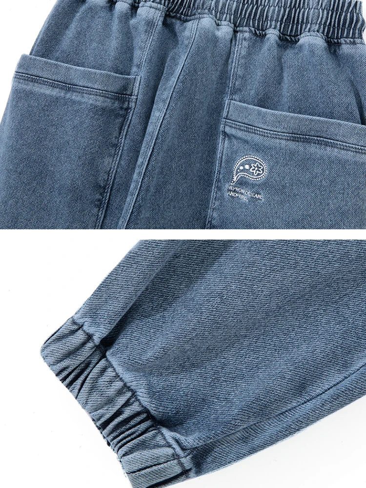 2026 New Summer Men's Jeans Denim Jogger Pants Streetwear Style Ankle-Length Baggy Jeans with Drawsting Waist Asian Size XL-6XL