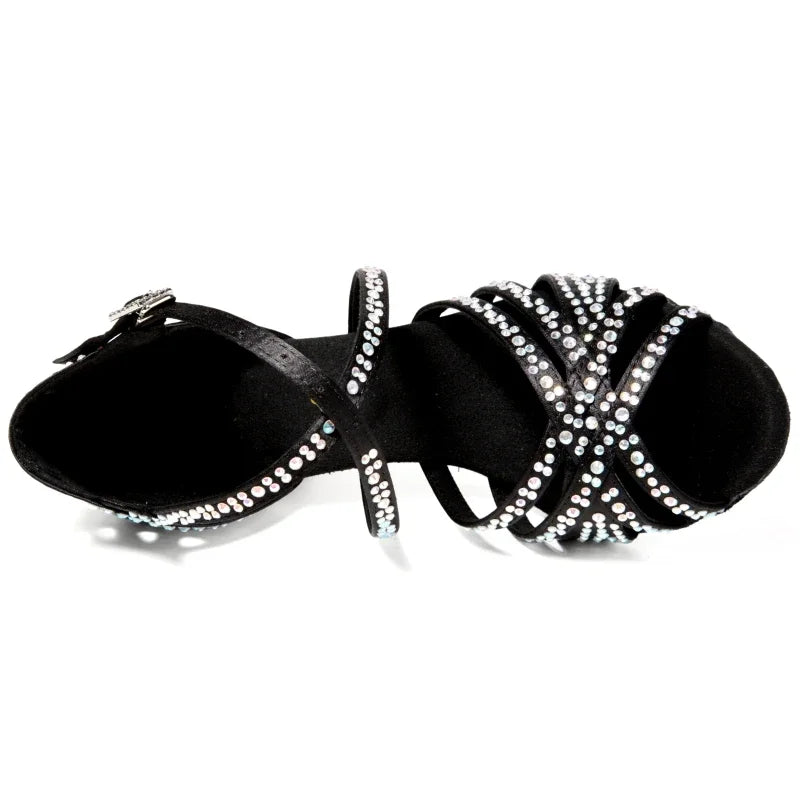 Women Latin Dance Shoes Latin Salsa Girl Dancing Shoes Black Shiny Ballroom Dance Shoes For Girls Ladies