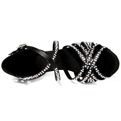 Women Latin Dance Shoes Latin Salsa Girl Dancing Shoes Black Shiny Ballroom Dance Shoes For Girls Ladies