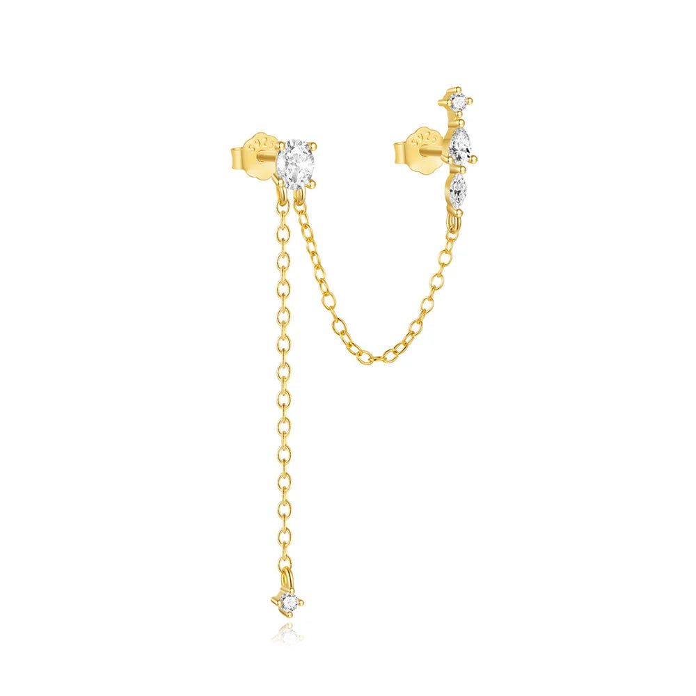 1PC 925 Sterling Silver Horse Eye Chain Tassel Zircon Drop Earrings For Women Ins Minimalism Geometric Earrings Gift