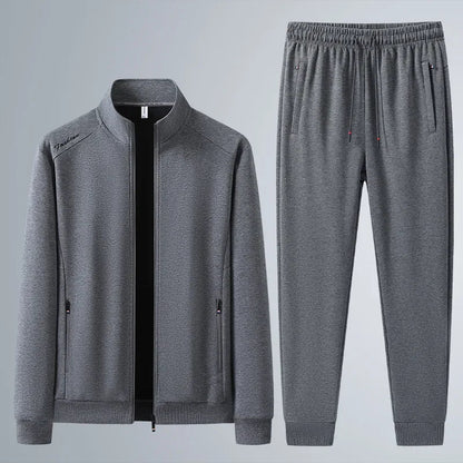 Spring Autumn New Men's Cotton Sports Suit Stand Collar Sweatshirt Middle-Aged And Elderly Casual Stylish Cardigan Loose-Fit 2-P