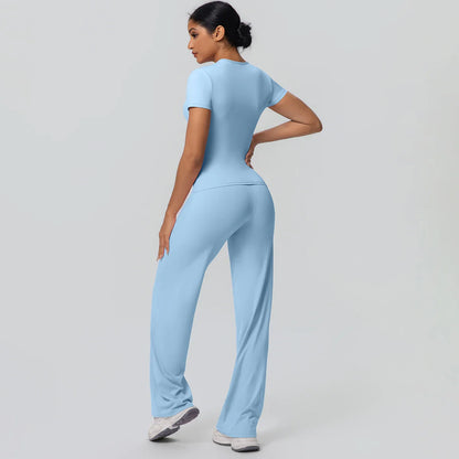 Fitness Sports Workout Yoga Set for Women Naked Feel Slim Casual Workout Top T-Shirt Quick Drying Push Up Running Pants Yoga Set