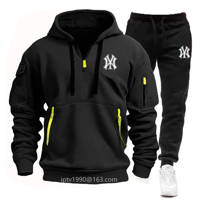 A stylish, casual and fitness two-piece set for men's autumn and winter 2025: zipper hoodie, long-sleeved pullovers and jogging