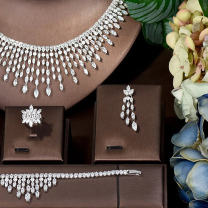 Top White Cubic Zirconia Bridal Shiny Tassel Necklace Jewelry Sets For Wedding Party Dress Accessories N-1503