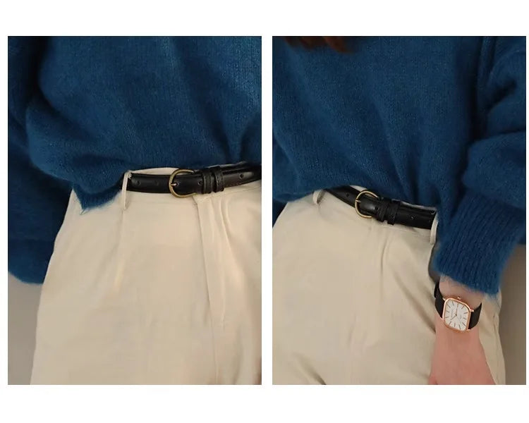Small Leather Belt Ladies Jeans Belt Ladies 2024 New Belt Thin Retro Decorative Brown