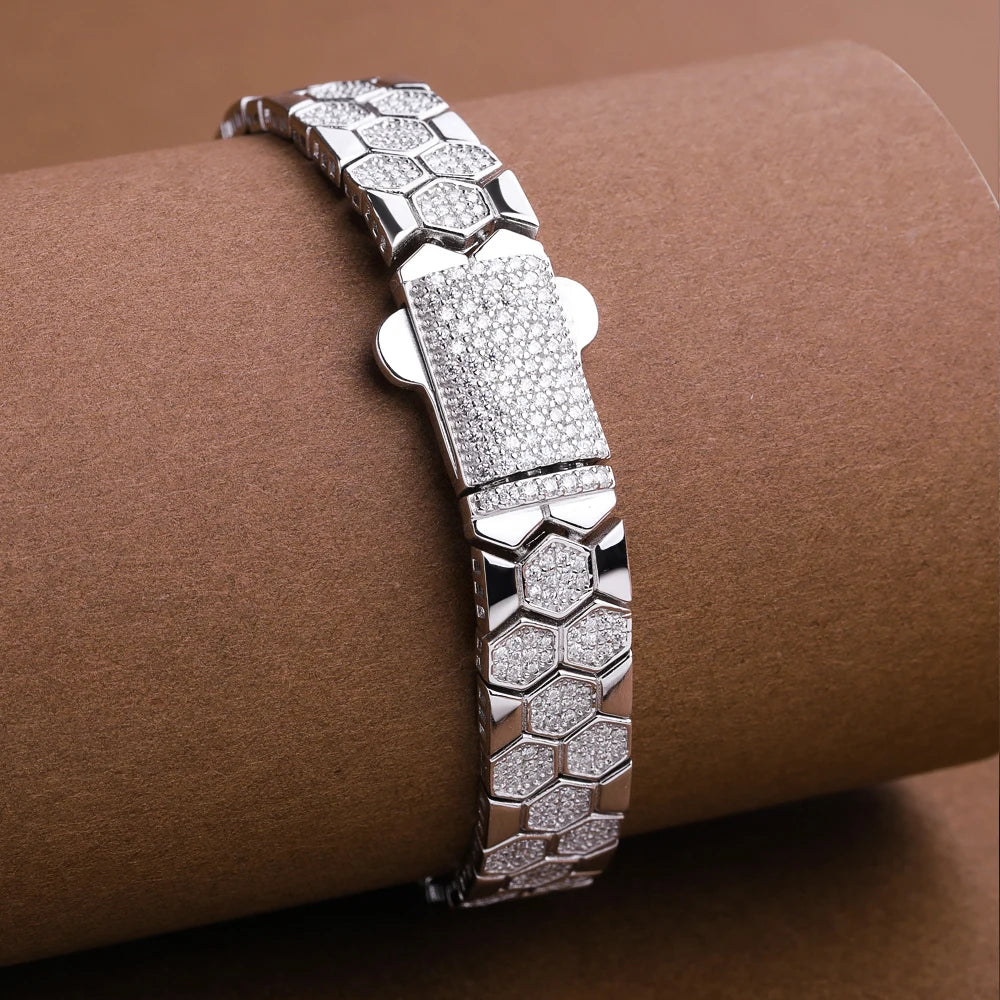 Original Honeycomb Moissanite Diamond Bracelets for Women Men 925 Sterling Silver Tennis Bracelet Wide Edge Bangles Wrist Chain