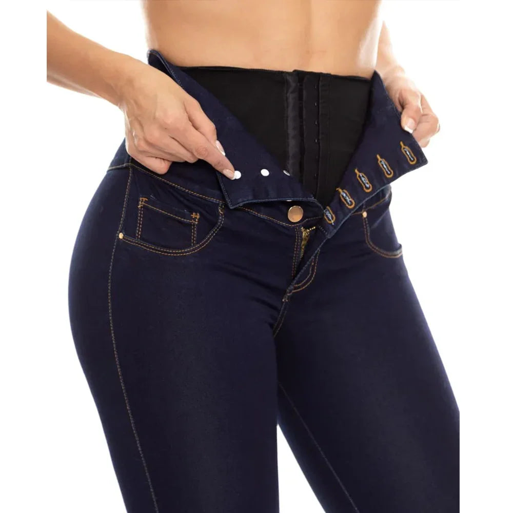Colombian Butt Lift High Waist Jeans With Internal Girdle Flatten Your Tummy Control Your Legs Navy High Waist Lift Jeans