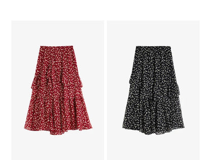 Women Chiffon Skirt 2026 Spring New Country Style Light and Flowing Floral Print Layered Ruffled Skirt