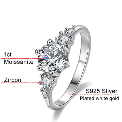 1CT D Color Moissanite Rings for Women Sparkling Diamond Engagement Wedding jewelry with GRA 925 Sliver Plated 18k Ring