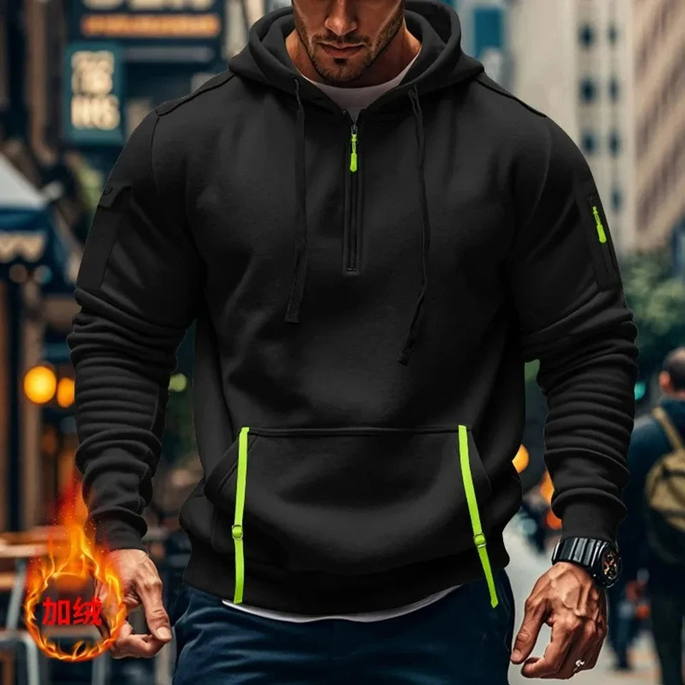 zipper hoodie outdoor sports enthusiasts 2025 new men and women fashion half zipper pocket spring and autumn hoodie