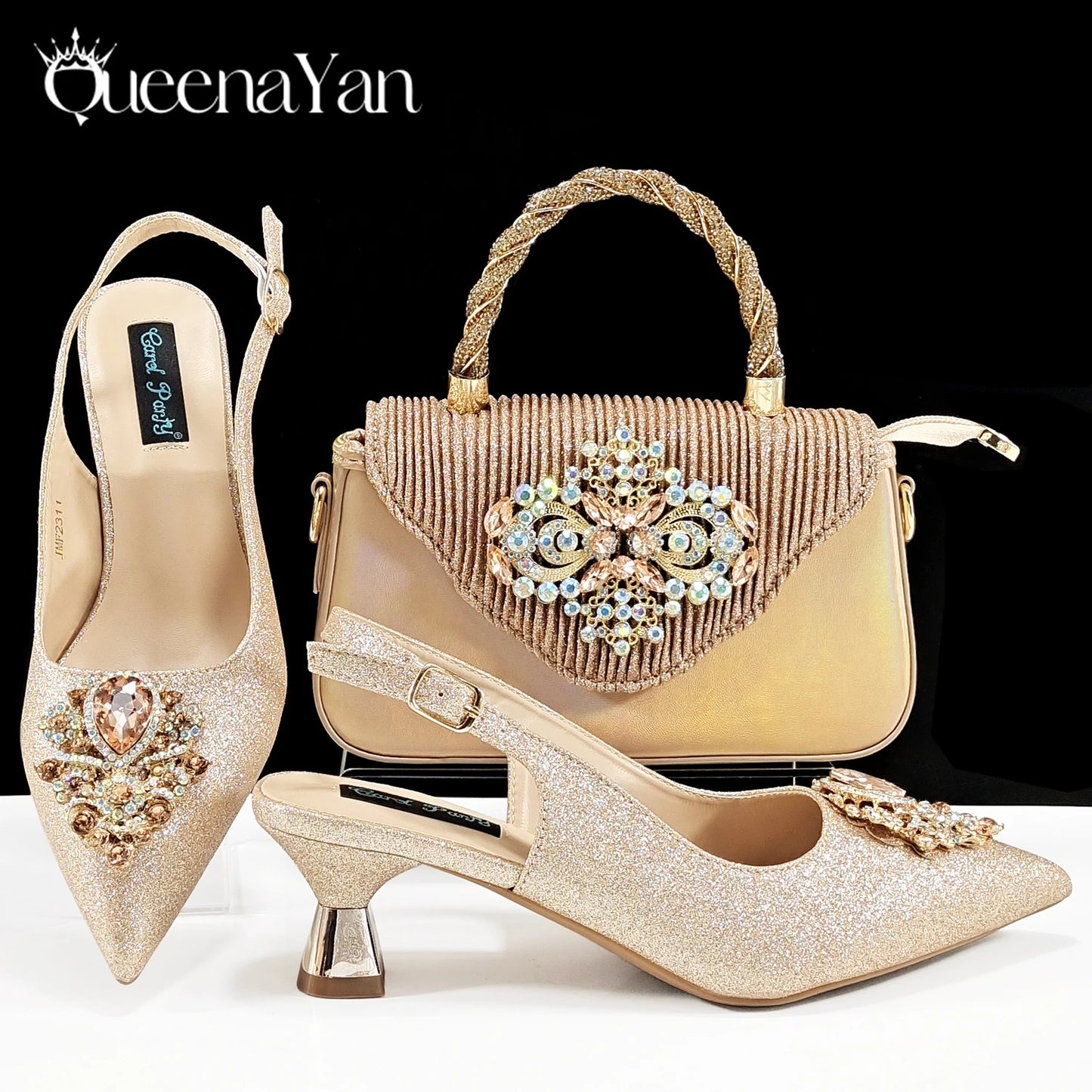 Pointed-Toe Luxury Style Women High Heels Sandal With Bag Set Orange Color for Wedding Party