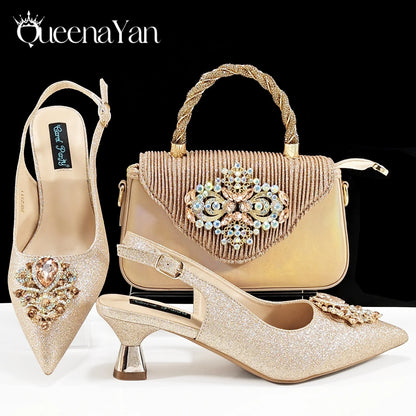 Pointed-Toe Luxury Style Women High Heels Sandal With Bag Set Orange Color for Wedding Party