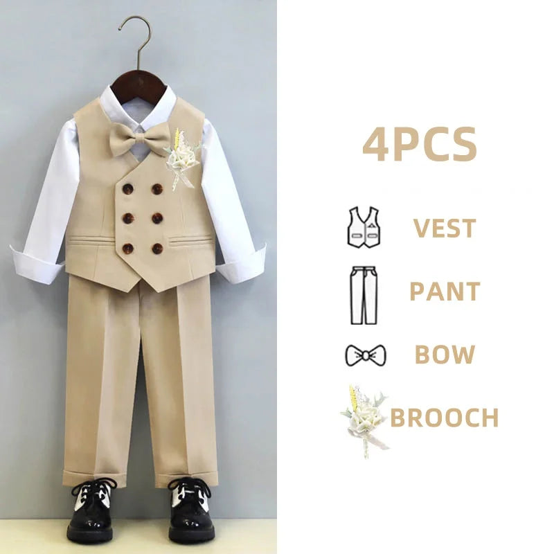 Children's Boys Autumn Formal Green Suit Boys Wedding Suit Children 1 To 14yrs Kids Blazer Pant Bowtie Flower Boys Suits Outfits