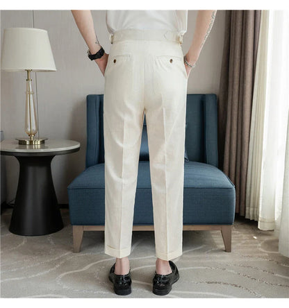 90% Linen 10% Cotton 2024 Suit Pants Naples Breathable Casual Pants Men's Height Suit Pant M-3XL Men's Straight Pants