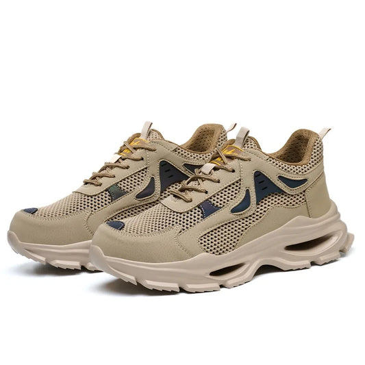 Summer Safety Shoes Anti-puncture Khaki Lightweight Breathable Men's Safety boots Durable Impact Resistant Work Sneaker