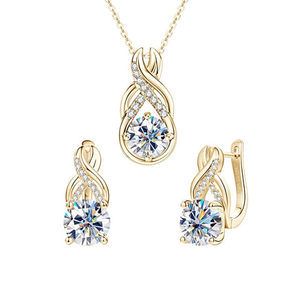 6.0CTW 8MM VVS1 Moissanite Jewelry Set 925 Silver Infinity Pendant Necklace Drop Hoop Earrings Sets for Women Gifts