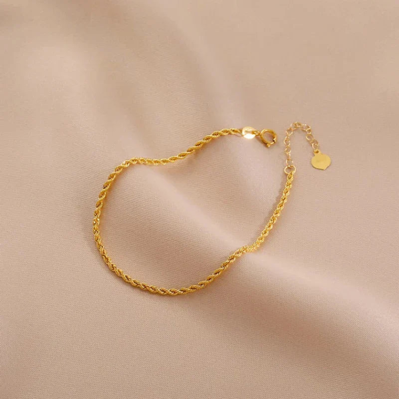 Authentic Real 18K Gold AU750 Twisted Bracelet Exquisite Delicate Gift Classic Present For Women Adjustable Fine Jewelry