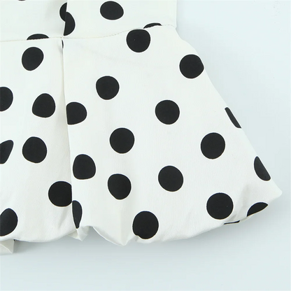 2026 new women's clothing sweet and fashionable hanging neck collar off shoulder polka dot balloon version vest top