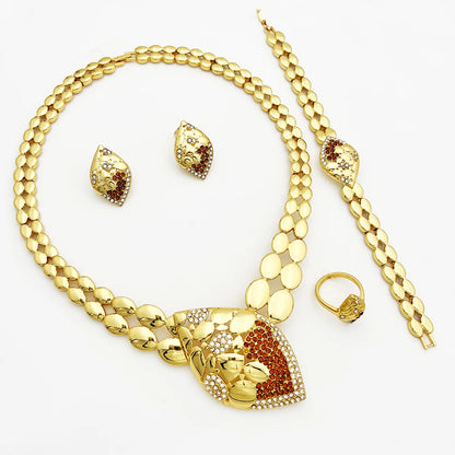 Quality Women Jewelry Sets Luxury Design Dubai Trending Gold Color Necklace Earrings Ring Bracelet Wedding Party Gift