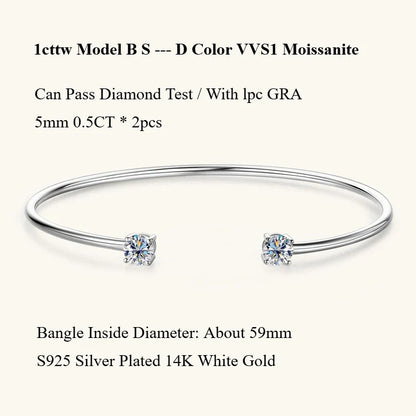 Four Prong Moissanite Cuff Bangle 5mm 0.5CT Round Cut D Color 925 Silver Open Hand Chain Bracelet For Women Girl Lady Gift