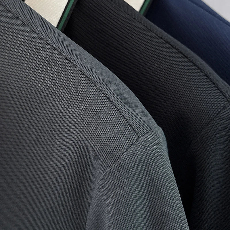 High Quality Man Short-Sleeved Polo Shirt Lapel Button Color Blocking Pattern Printing New T-Shirt Business Casual Men'sClothing