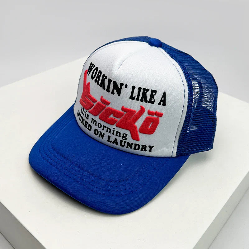 New American Style Men Women Cruise Printed Anime Letter Half Mesh Caps Sunshade Breathable Baseball Hats Versatile Fashion Cute