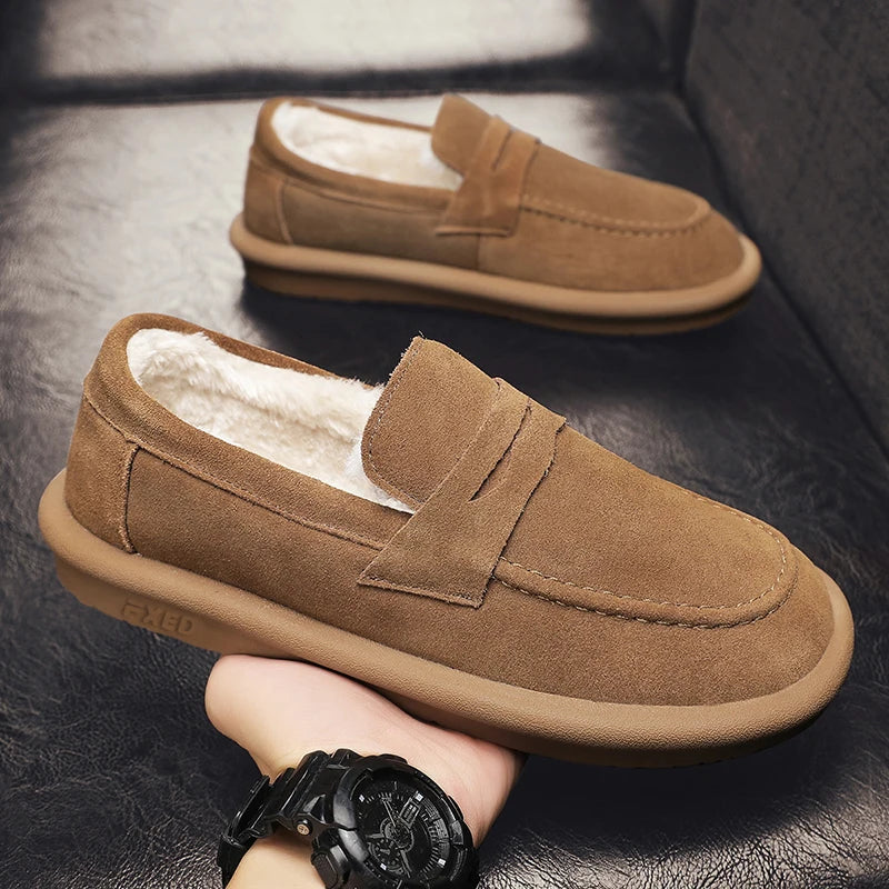Winter Fashion Plush Men Loafers Outdoor Warm Men's Cotton Shoes Low-Top Casual Man Snow Boots with Fur Slip on Walking Footwear