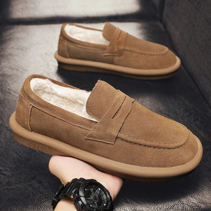 Winter Fashion Plush Men Loafers Outdoor Warm Men's Cotton Shoes Low-Top Casual Man Snow Boots with Fur Slip on Walking Footwear