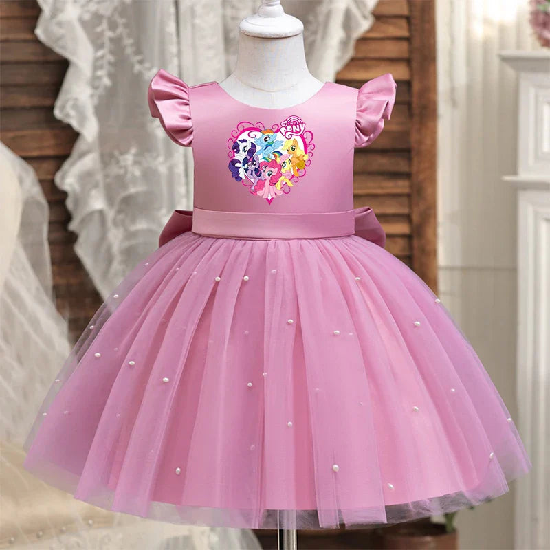My Little Ponys Toddler Girls Pink Princess Dress Baby Girl Birthday Party Tutu Gown Backless Bow Beading Costume