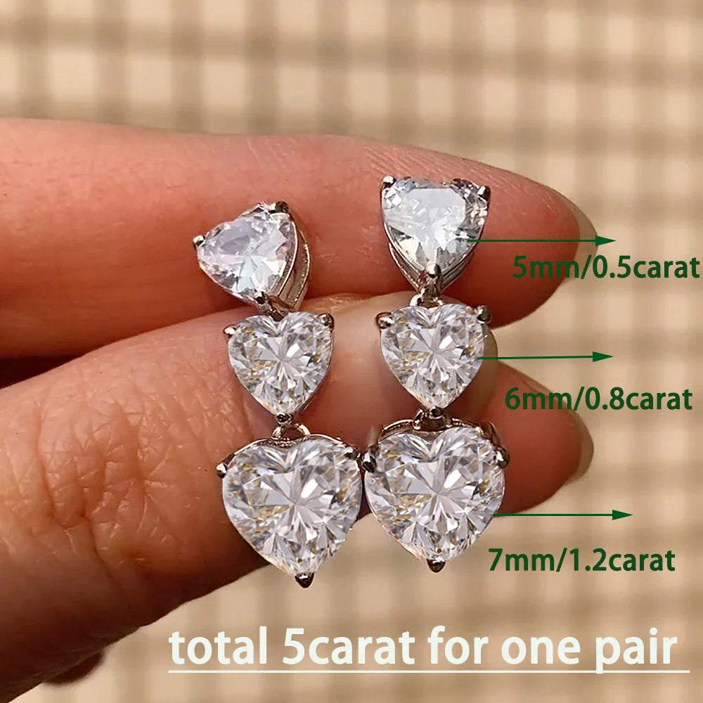 Certified 5cttw Full Moissanite Drop Earrings for Women Heart Cut Lab Diamond Stud Earring 925 Sterling Silver Fine Jewelry