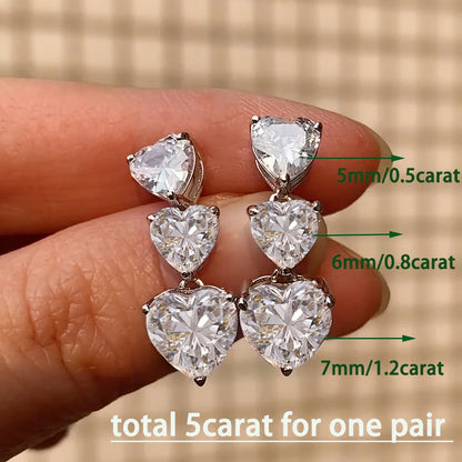 Certified 5cttw Full Moissanite Drop Earrings for Women Heart Cut Lab Diamond Stud Earring 925 Sterling Silver Fine Jewelry