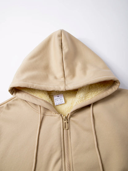 Winter Thick Fleece Zipper Hoodies Thicken Warm Jackets Long Sleeve Sweatshirts Casual Sports Fleece Black Coats Hooded Men Coat