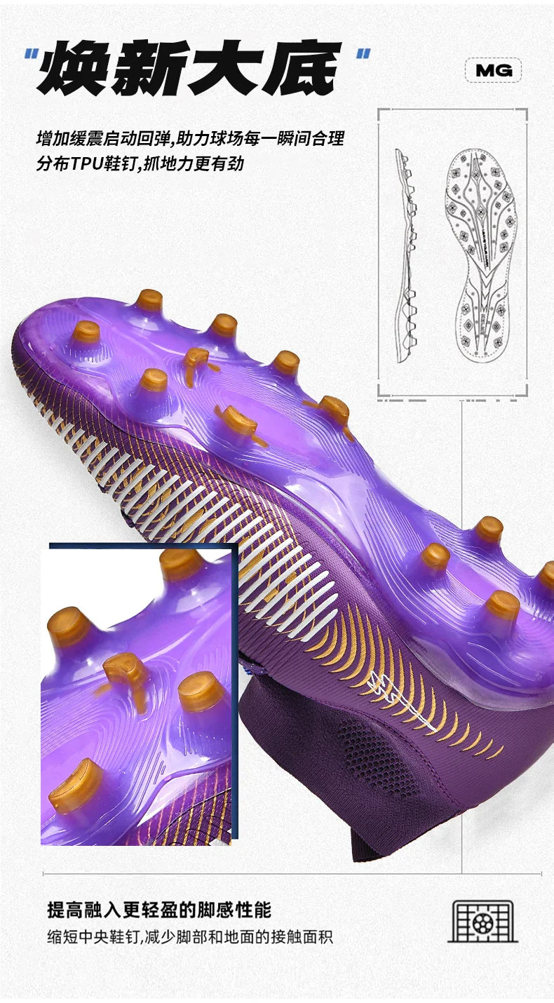 Double Star 2026 New High-Top AG Soccer Boots, Long Studs, for Teenagers, Primary School Students, Adults and Kids, Match & Trai
