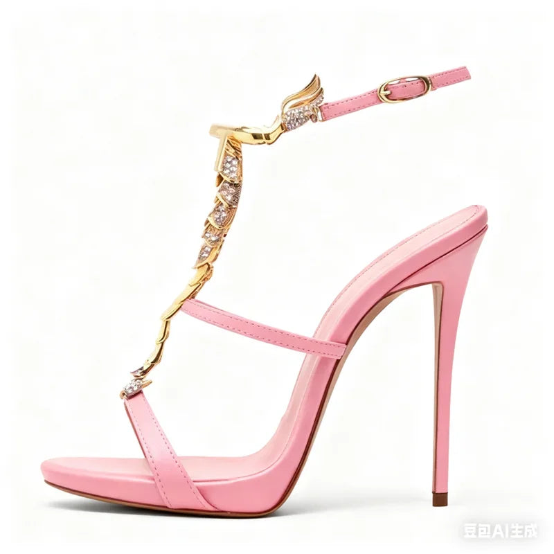Shiny Crystal Rhinestone Gold Metal Decoration Pumps Sexy Pointed Toe Thin Heel New Arrvials Fashion Women Modern Shoes