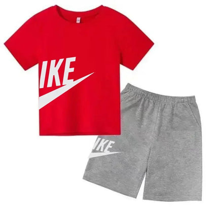 Fashion Sport 2Pcs Outfit, Printed Short Sleeve Tee and Shorts, Comfortable Summer Tracksuit for Boys Girls