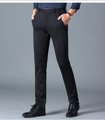 Stylish Black Dress Pants for Men Comfortable Casual Trousers Four-Season Korean Business Suit Pants Male Stretch Slim-Fit Pants