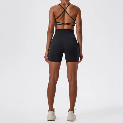 Two Pieces Yoga Set Women Gym Shorts Sports Suit Female Soften Skin-Friendly Activewear Beauty Back Women Sportswear