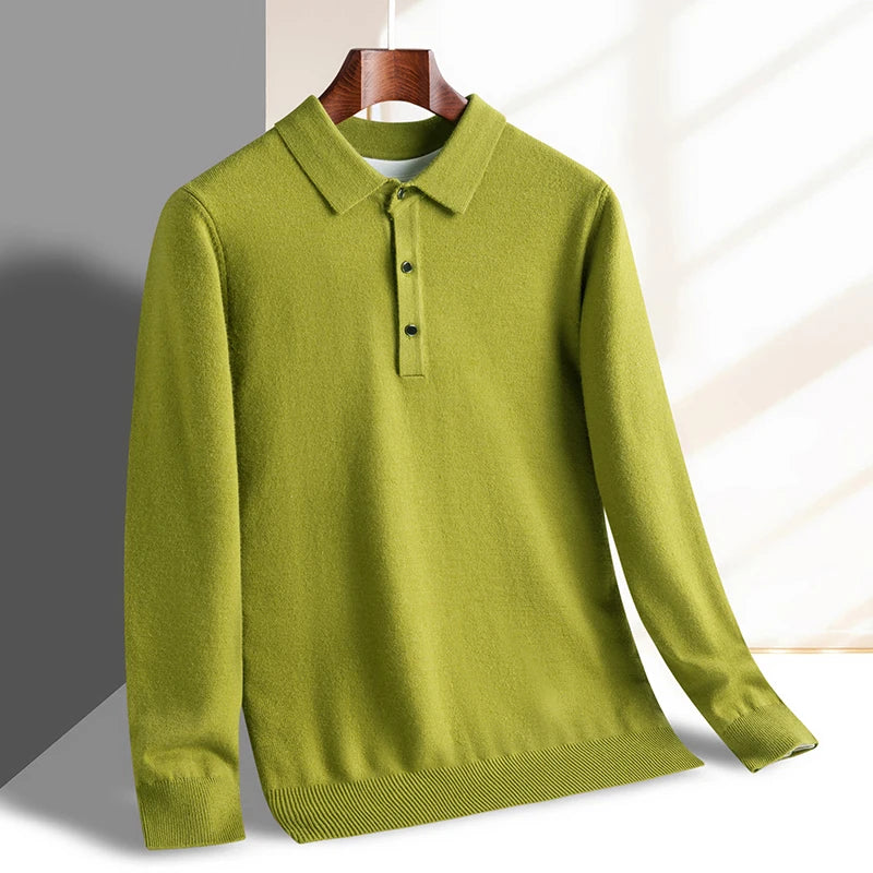 Fashion luxury knitted long sleeve polo shirt men's autumn new trend simple solid color soft skin friendly comfort lapel sweater