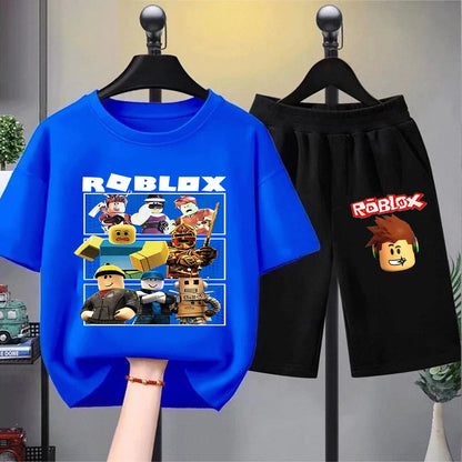Kids Print Short Sleeve T-Shirt Set Fashionable and Fun for Little Gamers