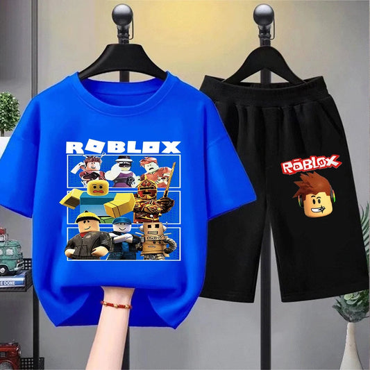 Kids Print Short Sleeve T-Shirt Set Fashionable and Fun for Little Gamers