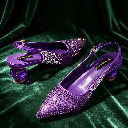 New Itlian Design Blue Color Rhinestone High Heel Shoe And Bag Fashion Style Pointed-Toe Shoes For COMFORT INCLUDED Women Shoes