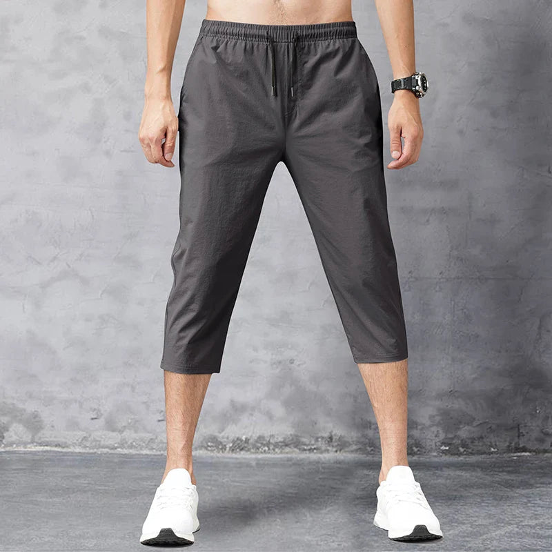 3/4 Length Men's Shorts Quick Drying Ice Silk Summer Breeches Male Long Calf Bermuda Board Beach Elastic Big Size Nylon Stretch