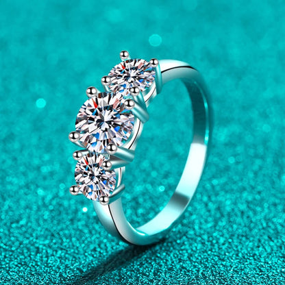 Full D Color Moissanite Ring 925 Sterling Silver Rings for Women 3-Stone Proposal Engagement Wedding Bands Party Jewelry