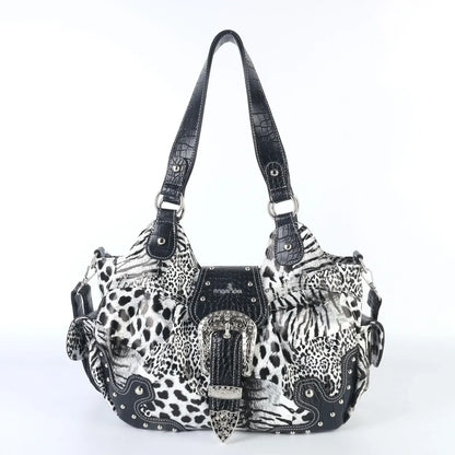 Women Handbag Stitching Leopard Top-handle Shoulder Bag PU Dumpling Pack Multi-pockets Shoulder Bags Phone Money Pack