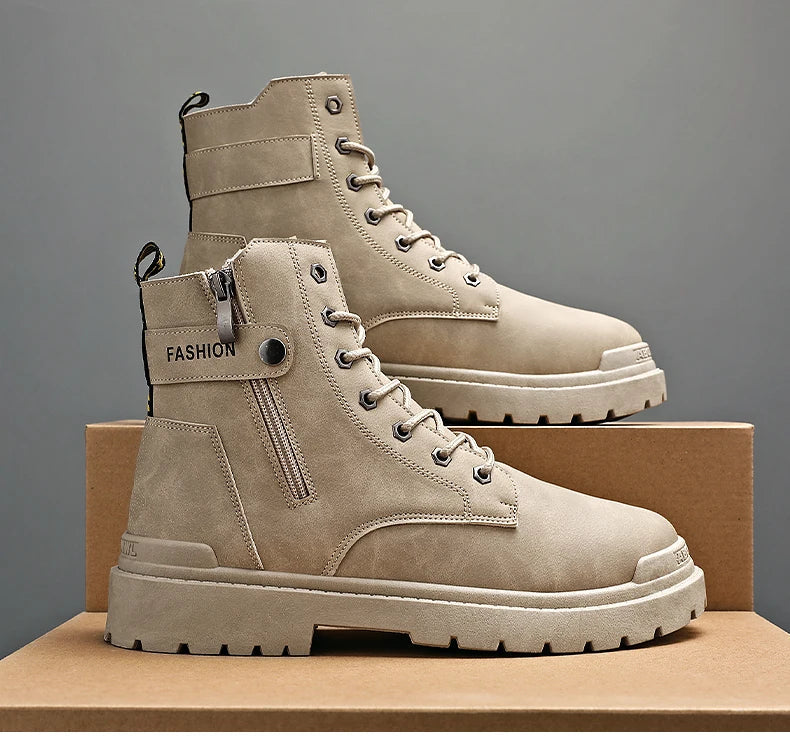 Men's high top casual boots four seasons new outdoor anti slip comfort workwear boots fashion versatile trendy boots men's shoes