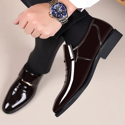 Patent Leather Shoes for Men Business Shoes Casual Point Toe Slip on Loafers for Men Luxury Party Wedding Plus Size Shoes2023