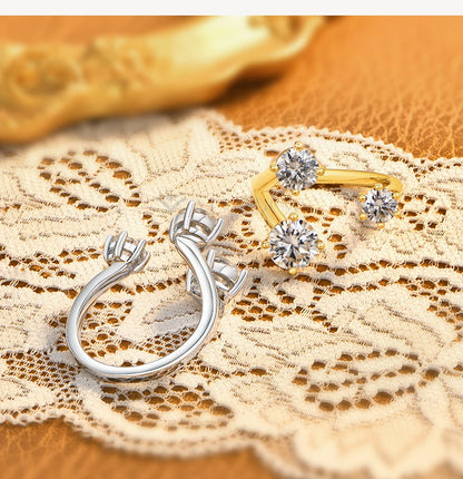 Three Stone Open Bypass Rings 925 Sterling Silver Round Cut Moissanite Women Ring Dainty Personalized Jewelry for Party