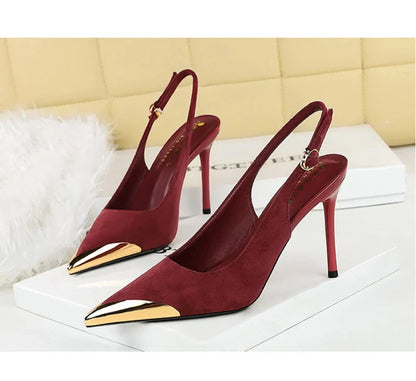 European American Style Metal Pointed High Heels Slim Heels Super High Heels Light Mouth Back Tripping And Banquet Single Shoes