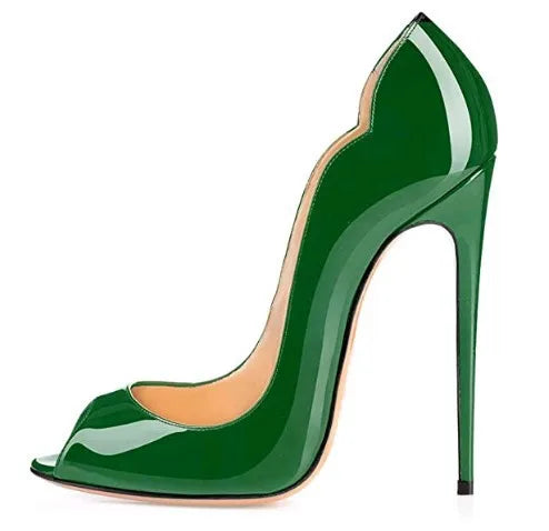 leopard print fish mouth patent leather high heels for women slim heels with pointed toes shallow mouth party shoes big size12cm